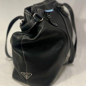 Authentic Prada Black Pebbled Leather Tote Bag